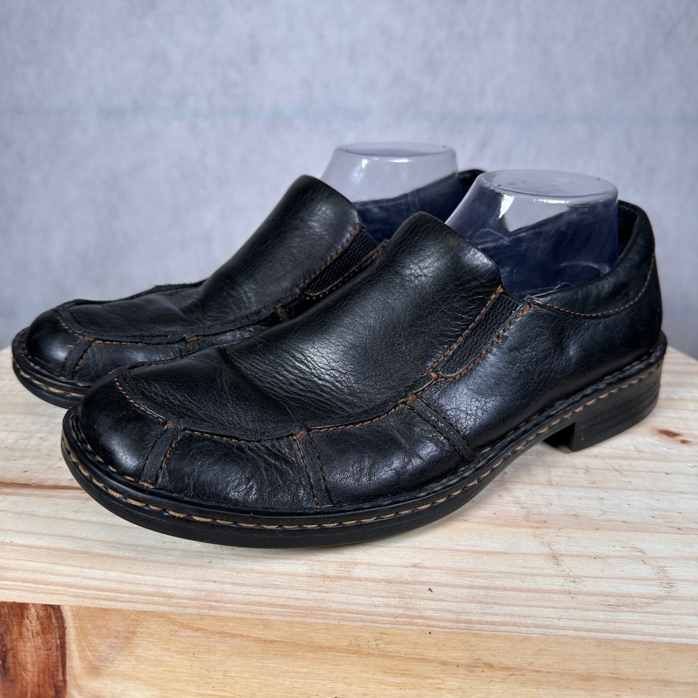 Born M3577 Slip On Loafers Womens 9 Black Leather Good Comfort Shoes